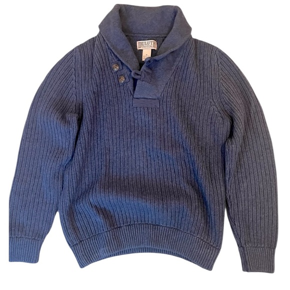 Duluth Trading Co High Neck Infantry Sweater Mens Medium Ribbed Chunky Knit Blue - Picture 1 of 14